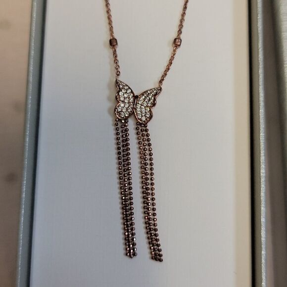 New Stella Picciotto sterling silver butterfly tassle rose gold necklace - Picture 2 of 5